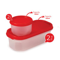 Oliveware Modular Storage Containers with Airtight Lid, BPA Free, For Pulses, Rice, Dal & Atta, Set of 4 (2x600ml, 2x180ml) - Red