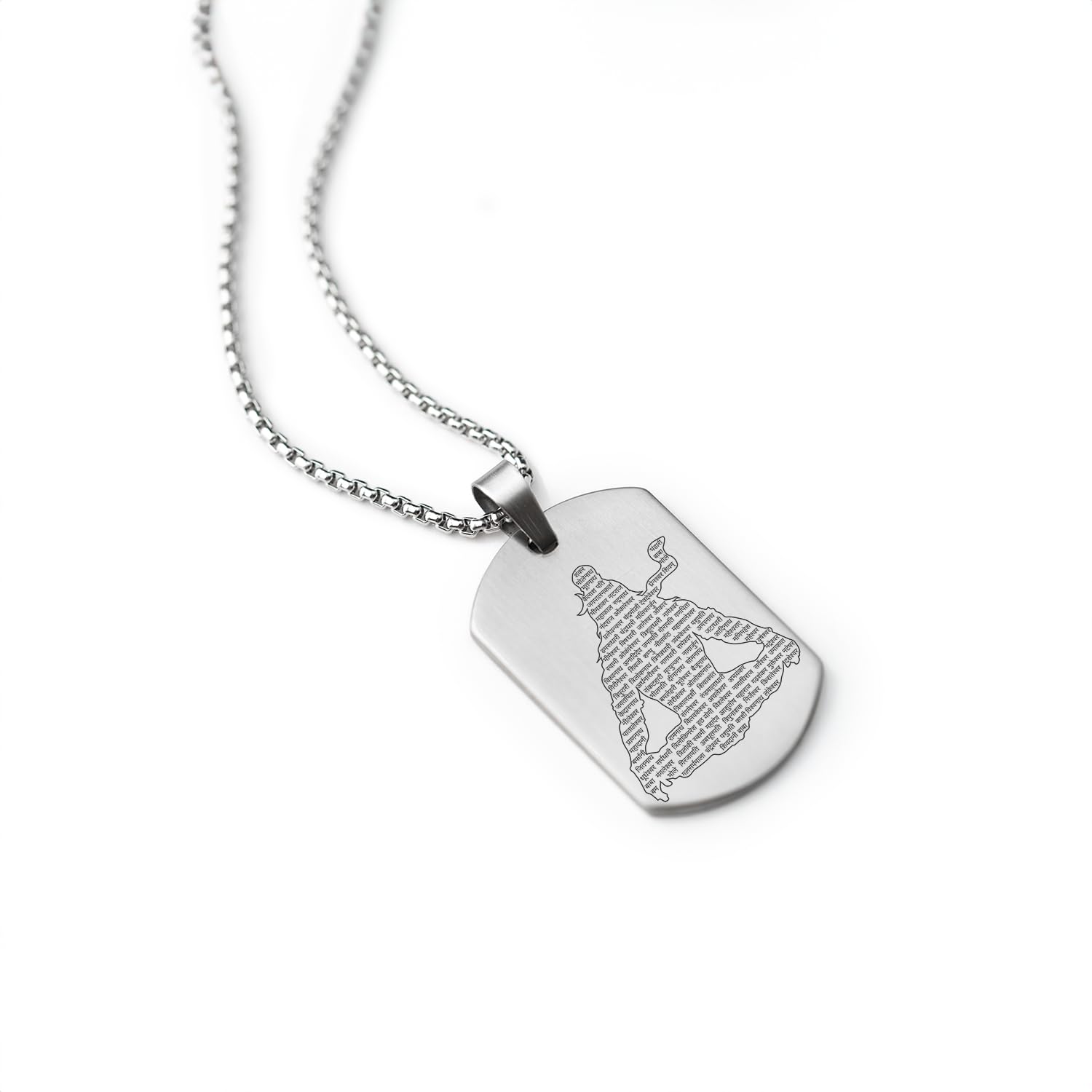 Silver Mahadev 108 Names Jyotirling MicroCarved Tag Necklace| Mesmerize Mahadev Jyotirling Tag Stainless Steel Necklace For Men | Locket and Pendant Necklace For Men and Guys