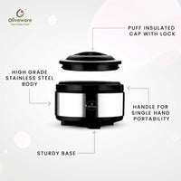 oliveware SOPL (Logo) with Device Glory Sturdy Base High Grade Classic Insulated Casserole with Insulated Lid, Stainless Steel, Easy to Carry Handle (Silver, Brown, 1200 ml)