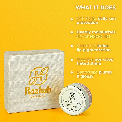 Rozhub Naturals Handmade Vegan Lip Balm for Dry, Chapped lips, Paraben & Sulphate Free - 8g (Orange)