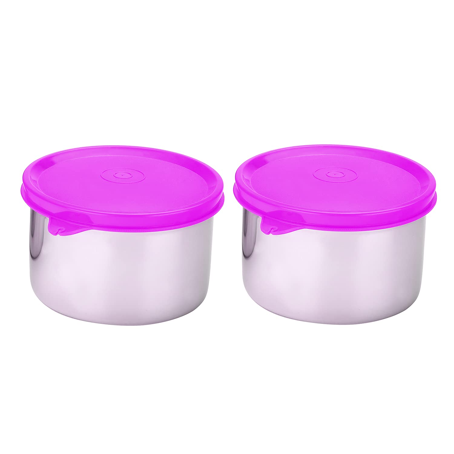 oliveware Magic Storage Containers, 100% Leak Proof and Spill Proof, 2 Stainless Steel Containers with BPA Free Airtight Lid (600ml Each) - Voilet