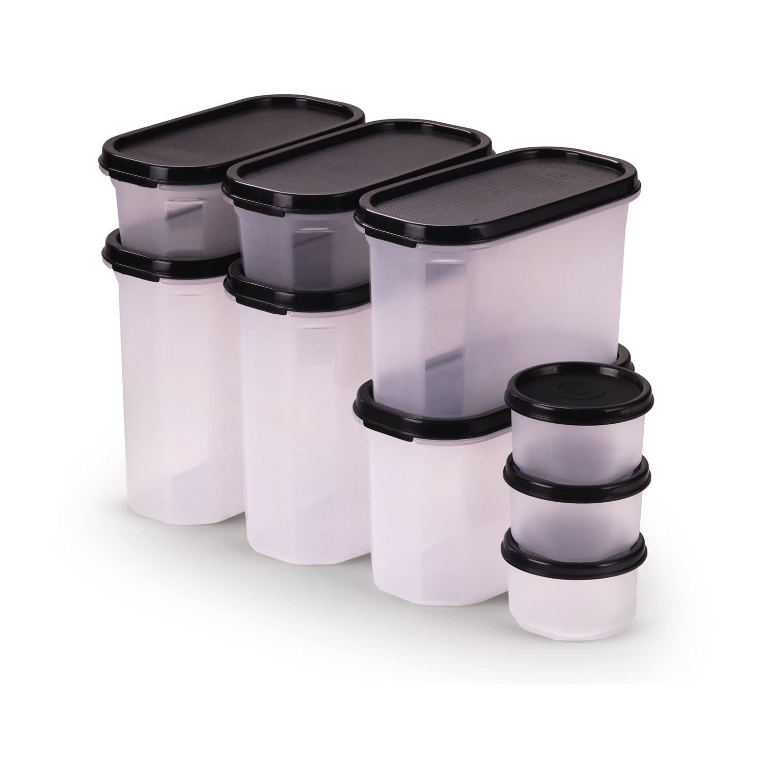 SOPL-OLIVEWARE Modular Storage Containers, BPA Free, For Pulses, Dal, Atta & Flour, Set of 9 (2x1800ml, 2x1200ml, 2x600ml, 3x180ml) - Black