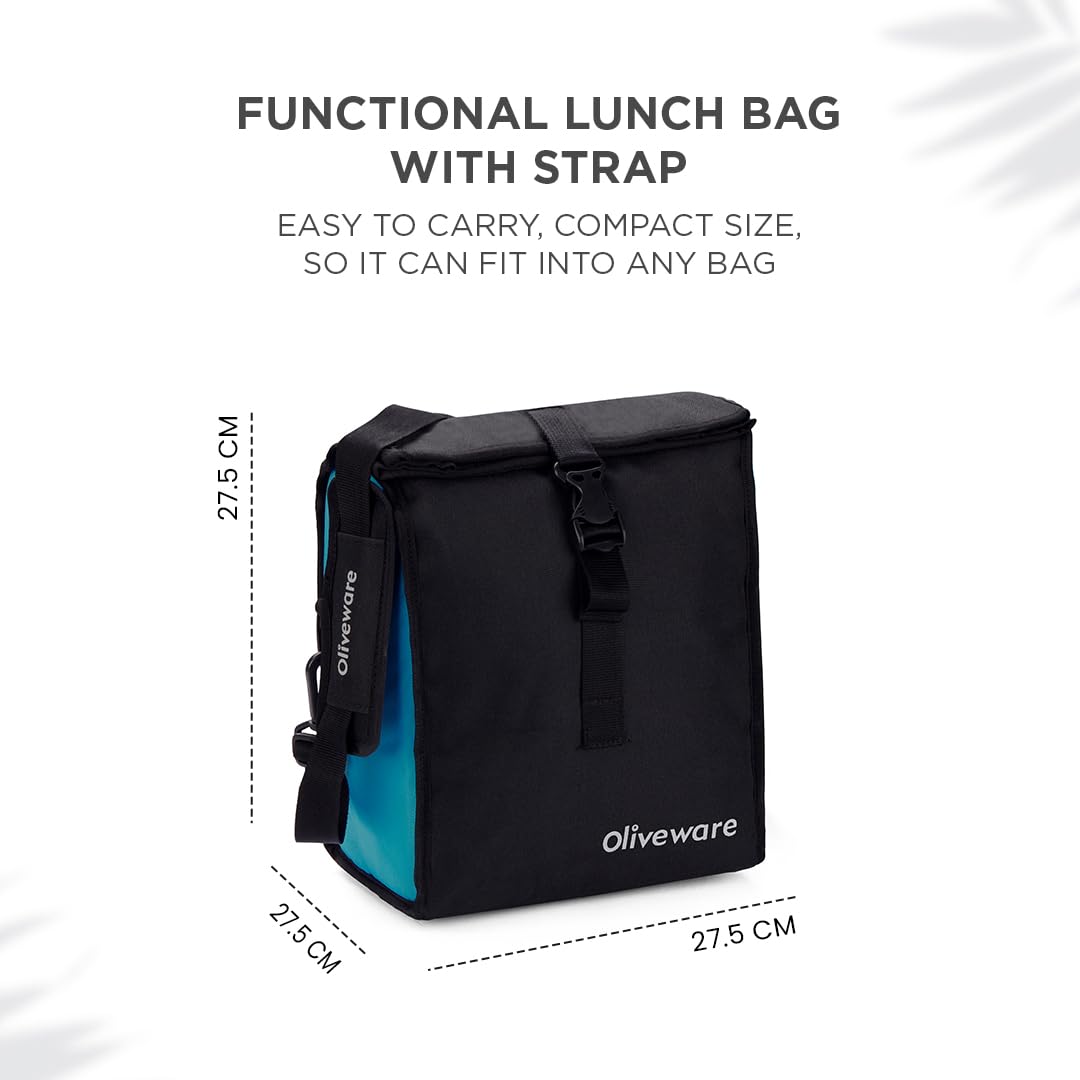 SOPL-OLIVEWARE Crystal Lunch Box with Steel Cutlery, BPA Free Lids, 3 Microwave Safe Glass Containers(3 * 320Ml Each), Plastic Pickle Box (130ml), Steel Water Bottle(750ml)