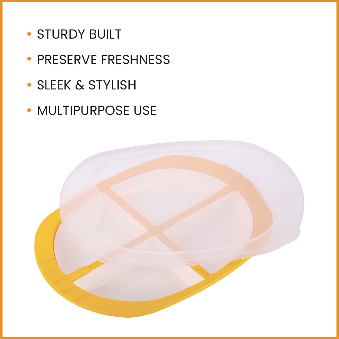 Oliveware Pearl Square Tray with Airtight Lid for Serving Dry Fruits, BPA Free, Storage & Serving Snacks, Dry Fruits, Biscuits, Candy, 4 Compartments (4x150 ml) - Yellow