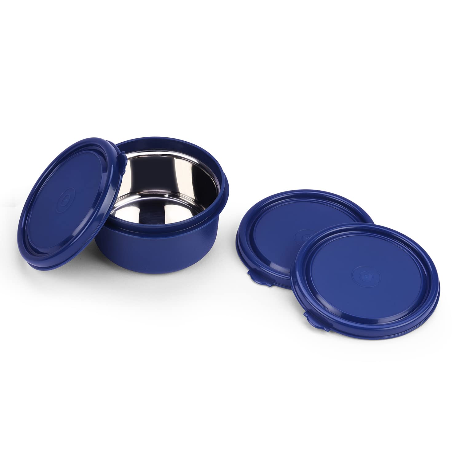 Oliveware Air Tight Lids for Benny Container | Set of 3 | Spill Proof | Leak Proof | For 290ml, 450ml, 600ml | Dishwasher & Freezer Safe (Fire Blue)