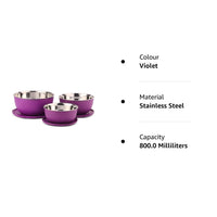 SOPL-OLIVEWARE Tulip Storage Containers, Microwave Safe & BPA Free, Stainless Steel, Store & Serve, 3 Containers (500ml, 800ml, 1250ml) - Violet