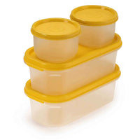 Oliveware Modular Storage Containers with Airtight Lid, BPA Free, For Pulses, Rice, Dal & Atta, Set of 4 (2x600ml, 2x180ml) - Yellow