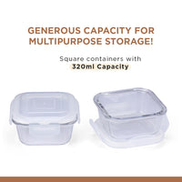Oliveware Food Storage Container| Set of 2 | Square Containers| 320ml each|Air-Tight Fridge Organizer Case|BPA-Free Locking Lids |Microwave & Freezer Safe |Leak Proof Food Storage Meal Prep Containers