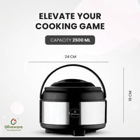 oliveware Glory Insulated Casserole | High Grade Stainless Steel | Insulated | Steel Interior | Puff Insulated Lid | Keeps Chapati, Food, Curry | Easy to Carry Handle | Sturdy Base | 2500 ml