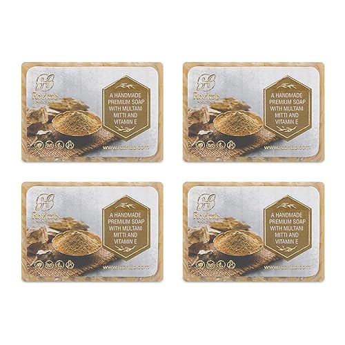Rozhub Naturals Multani Mitti handmade Natural Soap - Soothing and Purifying Soap for Sensitive Skin, 100 Gm (Pack Of 4)