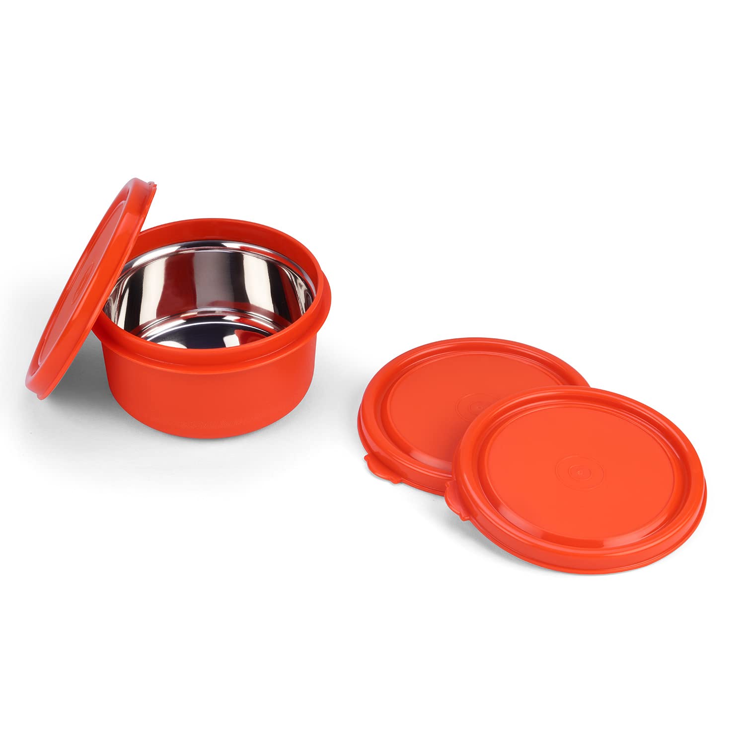 Oliveware Air Tight Lids for Benny Container | Set of 3 | Spill Proof | Leak Proof | For 290ml, 450ml, 600ml | Dishwasher & Freezer Safe (Orange)