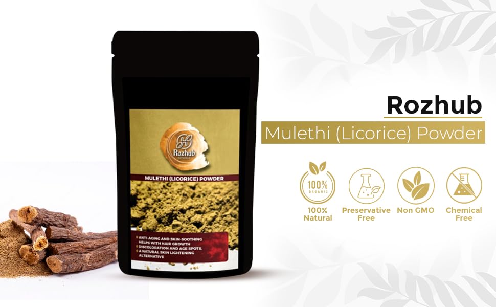 Rozhub Naturals Mulethi Powder Pimple Free Clear Skin, Silky Hair, 100 gm