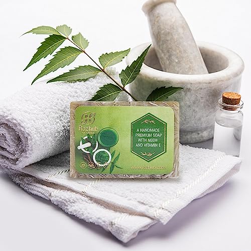 Rozhub Naturals Neem Handmade Soap - Antibacterial and Antifungal Soap for Acne, Eczema, and Other Skin Conditions, 100 Gm (Pack Of 4)