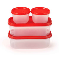 Oliveware Modular Storage Containers with Airtight Lid, BPA Free, For Pulses, Rice, Dal & Atta, Set of 4 (2x600ml, 2x180ml) - Red
