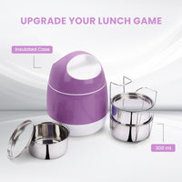 oliveware SOPL (Logo) with Device Marvel Lunch Box with Insulated Box, 3 Stainless Steel Containers 300ml Each, Leak Proof & Sturdy - Voilet