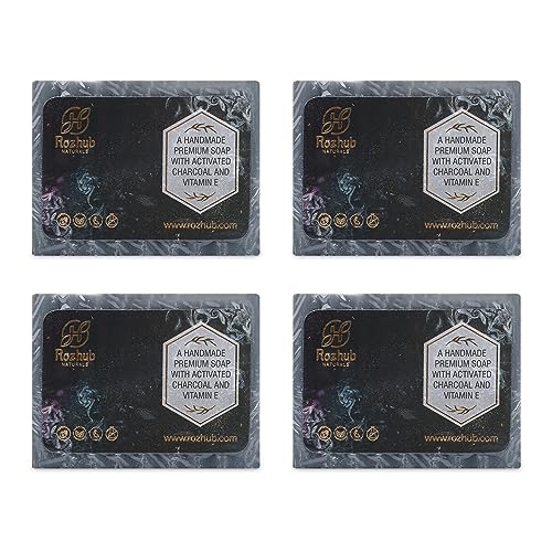 Rozhub Naturals Activated Charcoal Handmade Soaps, 100 Gm (Pack Of 4)