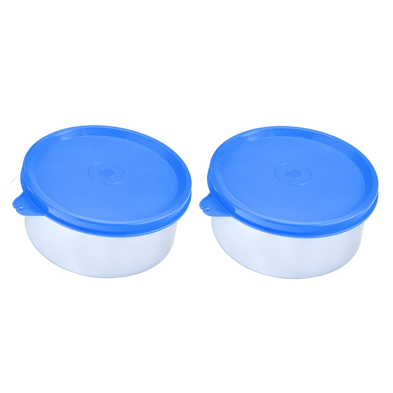 oliveware Magic Storage Containers, 100% Leak Proof and Spill Proof, 2 Stainless Steel Containers with BPA Free Airtight Lid (450ml Each) - Blue