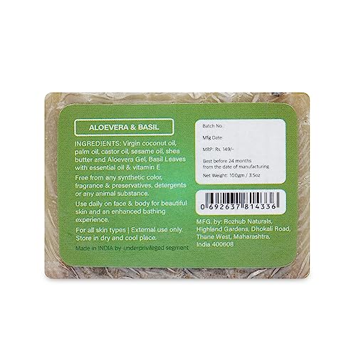 Rozhub Naturals Aloe Vera & Basil Handmade Soaps, 100 Gm (Pack Of 4)