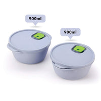 oliveware Micro Dynasty Food Storage Containers with Air Vent Lid, BPA Free, Microwave & Dishwasher Safe, Set of 2 Small - (900ml, Grey)
