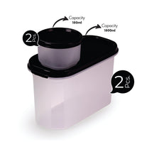 Oliveware Modular Storage Containers, BPA Free, For Pulses, Rice, Dal, Atta & Flour, Set of 4 (2x1800ml, 2x180ml) - Black