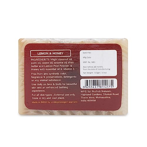Rozhub Naturals Lemon Peel & Honey Handmade Soaps - Refreshing Citrus Fragrance - 100 Gm (Pack of 4)