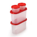 Oliveware Modular Storage Containers, BPA Free, For Pulses, Rice, Dal, Atta & Flour, Set of 4 (2x1800ml, 2x180ml) - Red