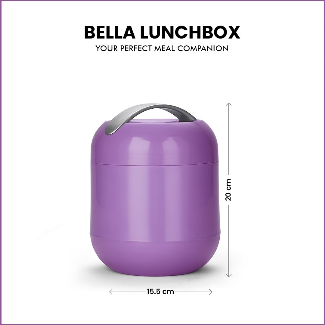 oliveware Bella Lunch Box - 3 Containers | Insulated Container | Carry Handle | Leak Proof | Complete Meal Hot Case - Violet, Plastic, 300 milliliter