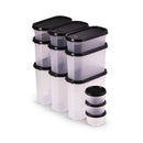 SOPL-OLIVEWARE Modular Storage Containers with Airtight Lid, BPA Free, For Pulses, Rice, Dal & Atta, Set of 12 (3x1800ml, 3x1200ml, 3x600ml & 3x180ml) - Black, Plastic