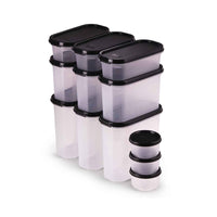 SOPL-OLIVEWARE Modular Storage Containers with Airtight Lid, BPA Free, For Pulses, Rice, Dal & Atta, Set of 12 (3x1800ml, 3x1200ml, 3x600ml & 3x180ml) - Black, Plastic