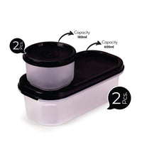 Oliveware Modular Storage Containers with Airtight Lid, BPA Free, For Pulses, Rice, Dal & Atta, Set of 4 (2x600ml, 2x180ml) - Black