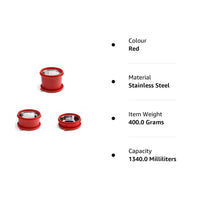 oliveware with Device Stainless Steel Benny Microwave Containers With Bpa Free Airtight Lid, Leak Proof, 3 Inner Steel Container (290 Ml, 450 Ml & 600 Ml), Home & Office Use - Red
