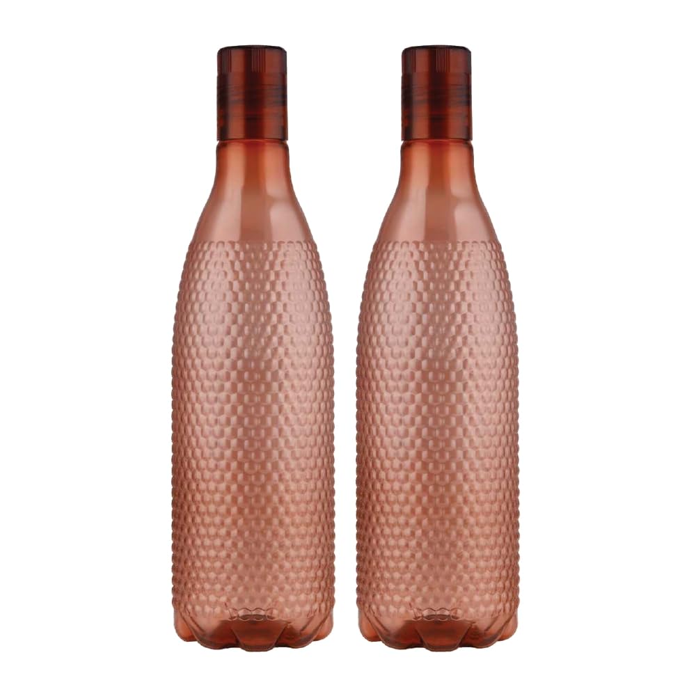 oliveware Premium PET Water Bottle | Honeycomb Design With Better Grip | BPA Free & 100% Leak Proof | 1 Litre Bottle - Pack of 2 (Brown)