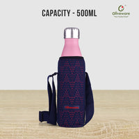 Oliveware Sigma Vaccum Bottle with Sleeve, Stainless Steel (500ml), Hot and Cold, Insulated Bottle, Fit for Indoor & Outdoors - Pink