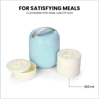 oliveware Plastic Bella Lunch Box - 3 Containers | Insulated Container | Carry Handle | Leak Proof | Complete Meal Hot Case - Blue, 300 milliliter