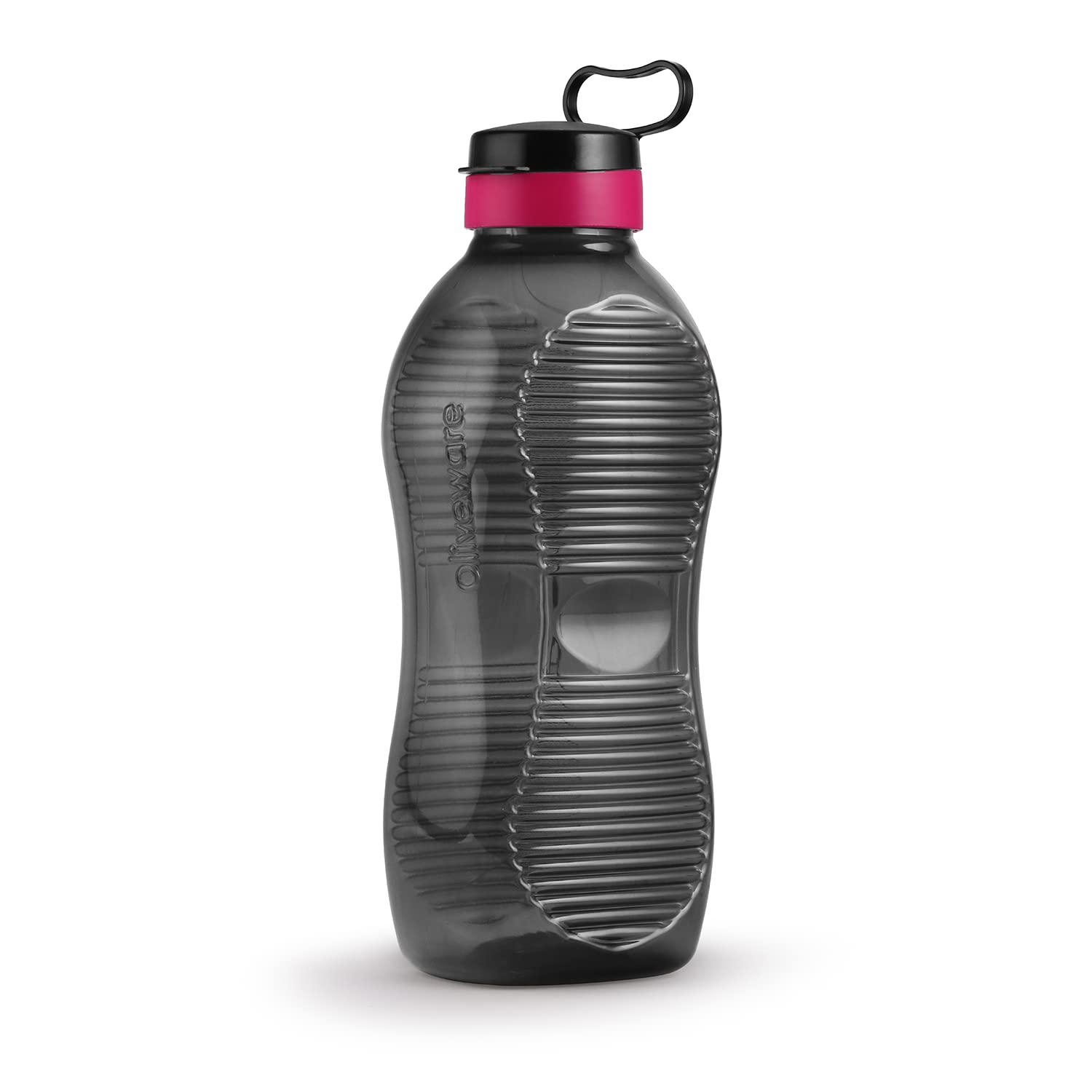 Oliveware King 2 Litre Water Bottle | For Home, Office & Gym | 2000 ML Jumbo Size | Sturdy with Holder | BPA Free Premium Bottle | Best Big 2L Bottle - Black Pink