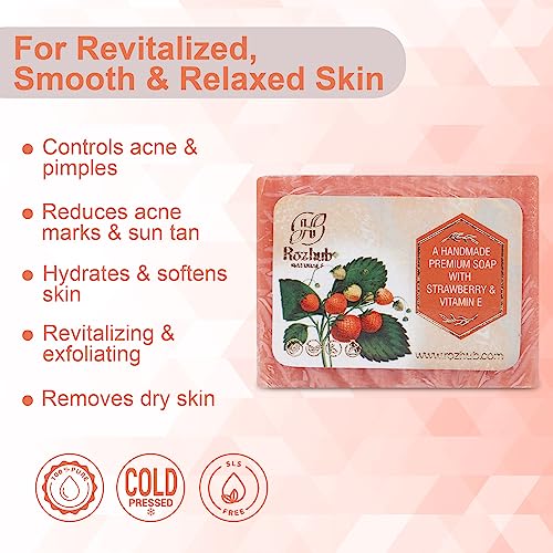 Rozhub Naturals Strawberry Handmade Soaps - Sweet and Nourishing - 100 Gm (Pack of 4)