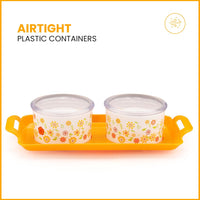 oliveware Blossom Dry Fruit Container Tray with Airtight Lid, BPA Free, For Snacks & Dry Fruits, 2 Containers (350ml) each - Yellow