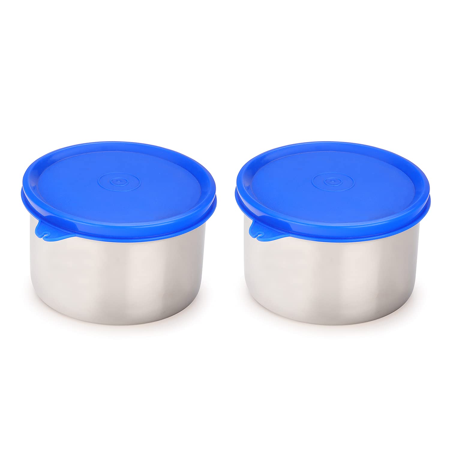 oliveware Magic Storage Containers, 100% Leak Proof and Spill Proof, 2 Stainless Steel Containers with BPA Free Airtight Lid (600ml Each) - Blue