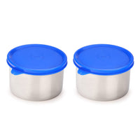 oliveware Magic Storage Containers, 100% Leak Proof and Spill Proof, 2 Stainless Steel Containers with BPA Free Airtight Lid (600ml Each) - Blue