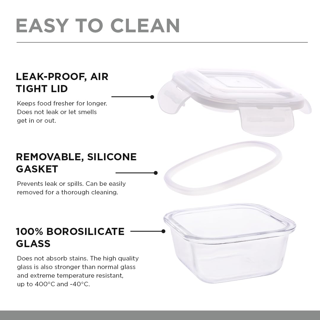 SOPL-OLIVEWARE Executive Glassware Lunchbox, Borosilicate Glass, Microwave & Freezer Safe, Set of 3 with BPA Free Lid (320ml) Each - Black