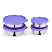 oliveware Elegant Combo Storage Containers, 100% Leak Proof and Dishwasher Safe, 4 Stainless Steel Containers with BPA Free Lid (2x450ml & 2x250ml) - Voilet