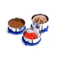 SOPL-OLIVEWARE Retro Premium Lunch Box | Stainless Steel | 3 containers | with Stylish Carry Bag | for Office, School | - (LB88CW) (Blue)