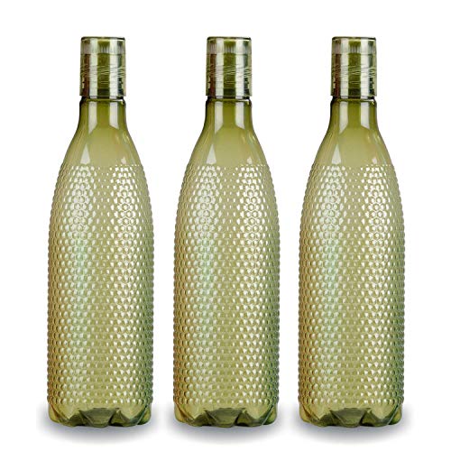oliveware Honeycomb Design Premium PET Water Bottle With Better Grip, BPA Free & 100% Leak Proof, 1 Litre Bottle, For Home & Office Use, Pack of 3 - Grey