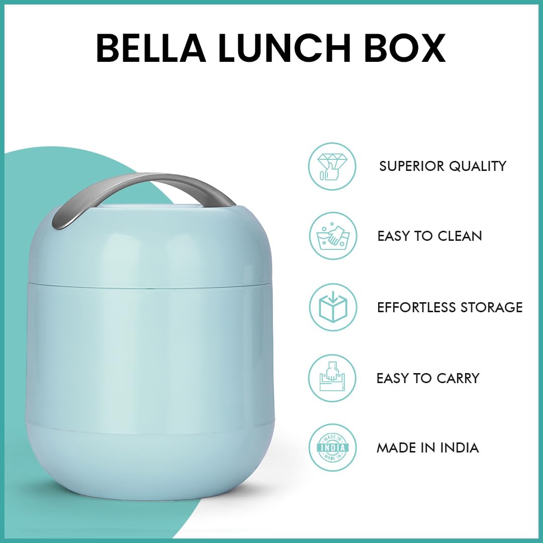 oliveware Plastic Bella Lunch Box - 3 Containers | Insulated Container | Carry Handle | Leak Proof | Complete Meal Hot Case - Blue, 300 milliliter