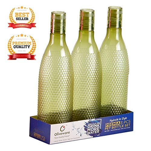 oliveware Honeycomb Design Premium PET Water Bottle With Better Grip, BPA Free & 100% Leak Proof, 1 Litre Bottle, For Home & Office Use, Pack of 3 - Grey