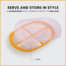 Oliveware Pearl Square Tray with Airtight Lid for Serving Dry Fruits, BPA Free, Storage & Serving Snacks, Dry Fruits, Biscuits, Candy, 4 Compartments (4x150 ml) - Yellow