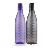 oliveware Honeycomb Design Premium PET Water Bottle With Better Grip, BPA Free & 100% Leak Proof, 1 Litre Bottle, For Home & Office Use, Pack of 2 - Purple & Grey