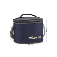 oliveware Mayo Lunch Box, 3 Stainless Steel Containers with Plastic Sipper (300ml, 300ml, 580ml & 450ml), Leak Proof, Insulated Fabric Bag - Blue