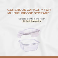 Oliveware Food Storage Container | Square Container | 320ml| Air-Tight Fridge Organizer Case | BPA-Free Locking Lids | Microwave & Freezer Safe | Leak Proof Food Storage Meal Prep Containers