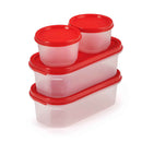 Oliveware Modular Storage Containers with Airtight Lid, BPA Free, For Pulses, Rice, Dal & Atta, Set of 4 (2x600ml, 2x180ml) - Red